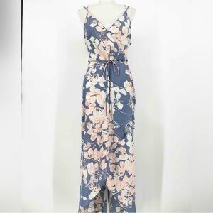 ASTR The Label Floral Wrap Maxi Dress in Dusty Blue and Blush